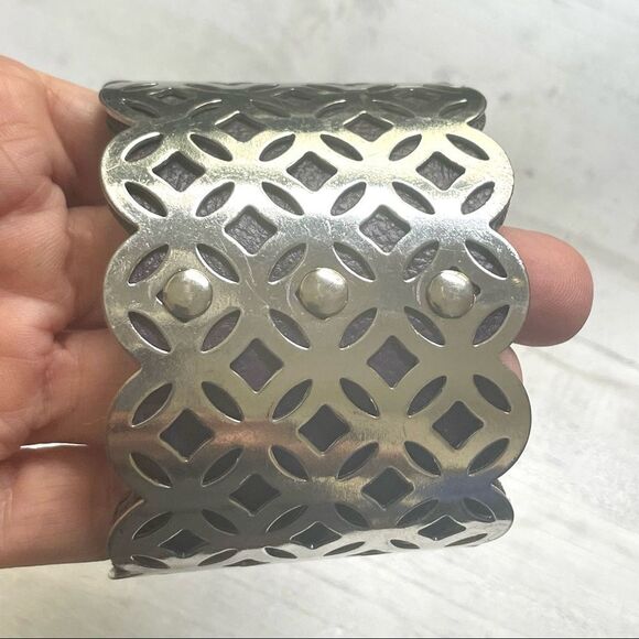 Silver tone wide cuff bracelet - Picture 5 of 11